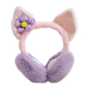 Yjzq Girls' Lovely Floral Earmuff Velvet Foldable Thermal Rabbit Cat Ear Cover Winter Ear Muff Warmer Wrap for Students Kids Teens Girls Women, Purple