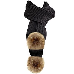 TOSKATOK&#174;Ladies Long Ribbed soft acrylic scarf with pompom trim