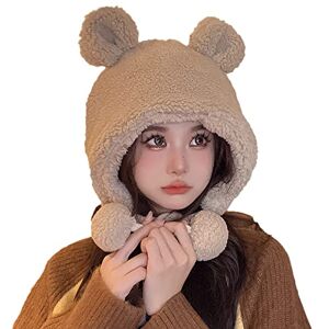 Momolaa Cute Bear Ears Hat Women Plush Hat Women Warm Earflap Beanie Hat Cute Plush Faux Fur Animal Hat Cap Beige