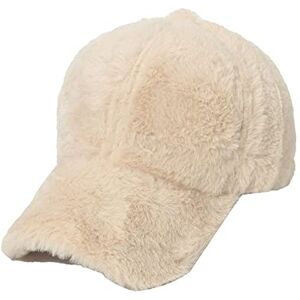 ILUFAM Women Faux Fur Baseball Cap Adjustable Plush Winter Warm Sport Casual Cap Visor Hat (Beige)