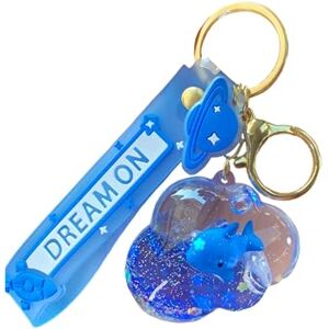 ZDHC Blue Whale Floating Keychain Cute Kawaii Motion Liquid Quicksand Sea Animal Keyring Bag Backpack Pendant for Women Girl