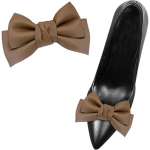 Sheoklips 2 Pcs PU Leather Bow Shoe Clips Women 3D Shoe Accessories Detachable Shoe Buckle Heels Decoration Charms for Wedding Party Coffee