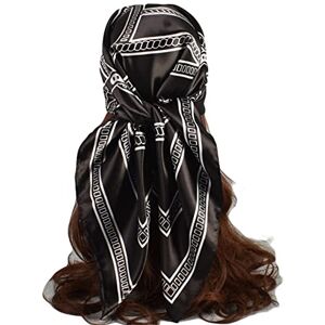 Momolaa Women Square Scarf Scarves Lightweight Neckerchief Hair Scarf Satin Headscarf Head Sleeping Wrap Printed Kerchief Neckerchief Silk Bandana Scarf for Women 3-Black One Size