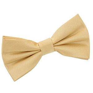 DQT Plain Shantung Polyester Wedding Tuxedo Pre-Tied Bow Tie for Men in Gold