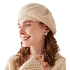 Ailaile Cashmere Berets Beanie Hats Women Winter Warm Merino Wool Fashion Knit Cap, Beige, One Size