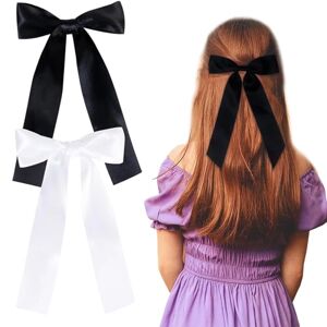 FEXPDL Extraordinary Hair Bows for Women Stunning Hair Ribbon for Women, Perfect Bow Hair Clips for Hair Extensions One Black Hair Bow Clip and One White Hair Bow（2 PCS）