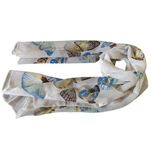 Fat-catz-copy-catz New Ladies Womens Chiffon Feel Light Weight Soft Butterfly Insect Ladies Long Scarf, Shawl, Wrap, Sarong (White Chiffon Butterfly)