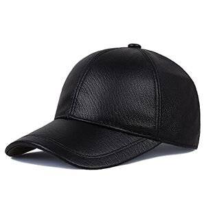WHSPORT Men's Leather Baseball Cap Peaked Cap Trucker Driver Hat Sports Sun Hat Vintage Golf Cap with Adjustable Strap (Color : Black, Size : 62-64cm/24.4-25.19in)