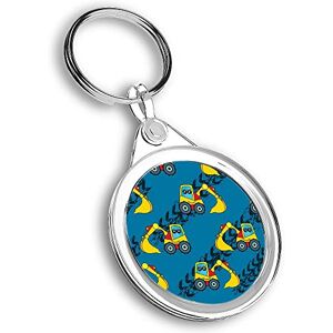 Destination Vinyl Ltd 1 x Round Photo Keyring Blue Digger Construction Boys Kids Keychain Keyring Charm #170425