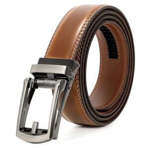 JASGOOD Men's Genuine Leather Ratchet Belt 33/35mm Wide Cowhide Belt with Open Buckle，Brown S