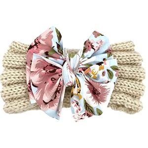 UIFLQXX Baby Hairband Knitted Bowknot Floral Print Headwear Headband Baby Care Big Bow Headbands Baby Turban Headband Soft Elastic Hair Accessories (B, One Size)