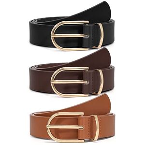 JASGOOD 3 Pack Womens Leather Belts for Jeans Dress Fashion Gold Buckle Ladies Leather Belt Black Brown Coffee S
