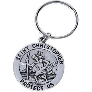 Alexander Castle 925 Sterling Silver St Christopher Keyring for Men, Reversible Car Keychain, Key Fob Key Chain with Jewellery Gift Box