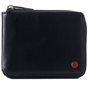Alpine swiss Logan Mens RFID Safe Zipper Wallet Leather Zip Around Bifold Comes in Gift Box Black