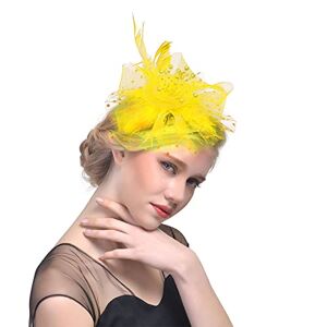 Generic Tube Scarf Olive Hat for Women Tea Party Headband Wedding Cocktail Mesh Feathers Hair Clip Neoprene Headband (Yellow, One Size)