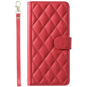 OATE Flip Wallet Case Compatible REALME 11 4G Rhombic PU Leather with 3 Card Holders,1 Money Pocket,1 Wrist Strap,1 Neck Lanyard Premium PU Leather Shockproof Wallet Cover for REALME 11 4G,Red