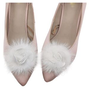 Care+ Tsangbaby Cute Mink Fur Shoe Clips Rose Hairball Pump Shoe Charms for Ladies Leather Shoes Coat Bag Decoration White