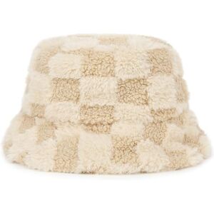 Mimfutu Winter Fluffy Bucket Hat for Women Men, Warm Fuzzy Furry Bucket Hats (Checkered Beige)