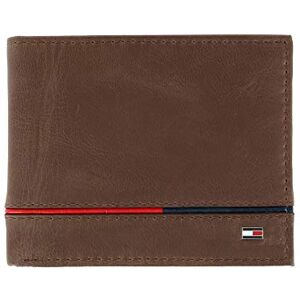 Tommy Hilfiger Men's Leather Leif RFID Bifold Wallet with Flip ID, Brown