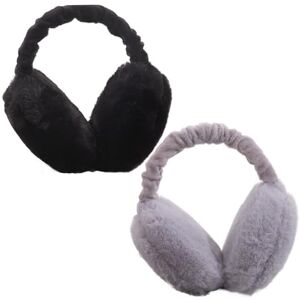 Obelunrp Ear Muffs Women, 2pcs Faux Fur Ear Warmer, Foldable Winter Thermal Earmuffs, Windproof Plush Ear Muffs for Women Girls (Gray+Black)