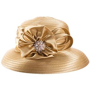 Lawliet Women Satin Ribbon Dress Church Couture Bridal Wedding Occasion Hat A585 (Gold)