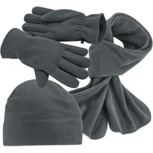 COOZO Recycled Fleece Pull-On Beanie, Scarf and Gloves Set - Steel Grey/Steel Grey - Beanie/Scarf/Gloves L-XL