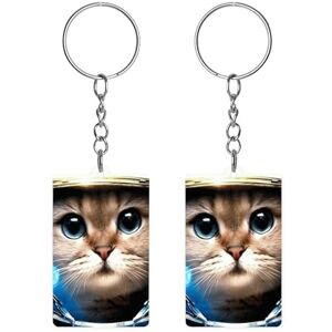 Baikutouanpoqlimg Space Cat Acrylic Keychain Rectangle Key Chains Keychain Mini Pendant Crafts For Women Men Gift