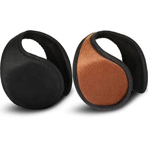 SATINIOR 2 Packs Fleece Earmuffs Winter for Men Women Ear Warmer Fleece Ear Muff Winter Accessory for Men Women Kids (Black, Brown)