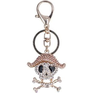 Pssopp Rhinestones Skull Keychain,Punk Style Sparkling Skeleton Bone Alloy Keyring Pendant for Bag Purse Accessories[5989 champagne] Men