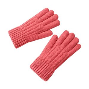 Générique Brown Leather Gloves Thick Warm Knitted Wool Gloves for Women Outdoor Sports Cycling Five Finger Warm Gloves Vinyl Pink (E,One Size)