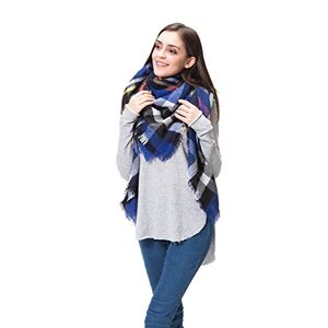 Lemef Women Stylish Warm Tartan Blanket Scarf Large Gorgeous Plaid Wrap Shawl, Royal Blue, One Size