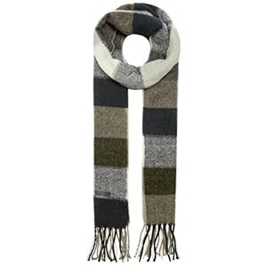 Only & Sons Unisex Checked Scarf 100% Acrylic Winter Warm Woven Neck Shawl Wrap Black/Silver One Size