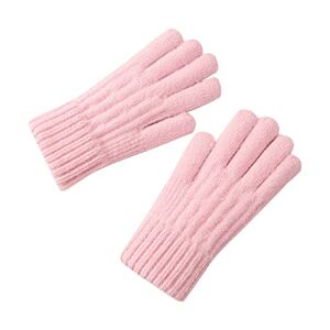 Générique Brown Leather Gloves Thick Warm Knitted Wool Gloves for Women Outdoor Sports Cycling Five Finger Warm Gloves Vinyl Pink (A, One Size)