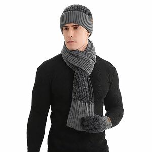 Hilmocho Men Hat Scarf and Gloves Set Winter Warm Knitted Beanie Hat Long Scarf Neck Warmer Touch Screen Gloves Gift Set