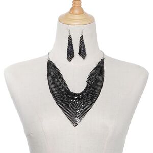 Puco Woman Triangle Sequins Collar with Sequins Earring for Prom Party Church Travel Breathable Collar Wedding Supplies