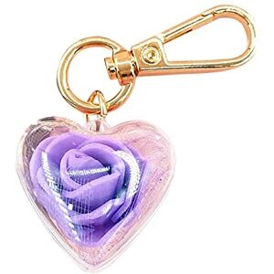 ClodeEU Women Men Keyring Valentine's Day Creative Gift Rose Preserved Flower Keychain Female Bag Pendant Love in Heart Keychain Gift for Mother's Day Birthday Party Holiday, Purple