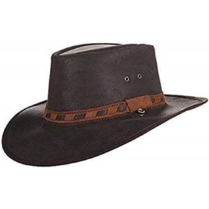 Leather Hats Leather Safari Hat with Band - Hand Crafted in South Africa - Cowboy/Outback/Australian Style Waxy Hat Size: XXXL - 62-63cm Brown