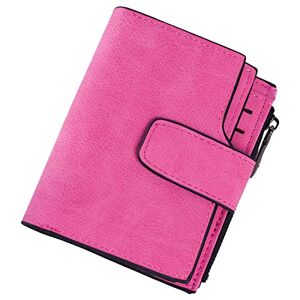 TDEOK Women's Buckle Zip Short Frosted Multi Card Zipper Clip Short Wallet Bank Card Case Wallet Men's Large Zip, Hot Pink, standard size