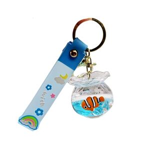 ZDHC Fish Bowl Clownfish Quicksand Keychain Creative Liquid Floating Ocean Animal Key Chain Car Bag Pendant Keyring Gifts