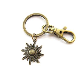 Keychain, Initial Keyring, Sun Keyring, You Are My Sunshine, Celestial Keychain, BFF Keychain, Friend Birthday Gift, Sun Charm, My Sun (Bronze#1)