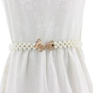 FAIRYGATE Bridal Pearl Belts White Pearl Belt Bead for Women Wedding Belts with Adjustable Diamante Buckle Chain for Dress Fashion Accessories A6509