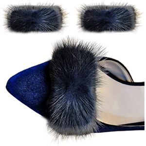 Care+ Tsangbaby Mink Fur Shoe Clips Plush Strips Hairball Pump Shoe Charms for Ladies Leather Shoes Kids Coat Bag Decoration Navy Blue