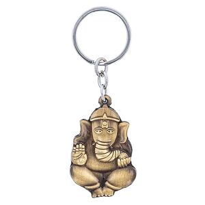 Indiabazaar Ganesh Keyring Keychain Antique Metal Lord Ganesha Ganapti Religious Key Ring Elephant Hindu God Key Fob Charm for Car Bags Purse Luggage Temple Home Decor Diwali Gifts (Antique Gold)