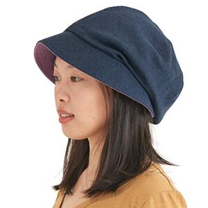 Casualbox CHARM Womens Organic Cotton Sun Hat - Japanese Summer Reversible Chemo Cap Elastic Navy & Purple