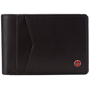 Alpine swiss Men’s Delaney Slimfold RFID Safe Slim Bifold Wallet Smooth Leather Comes in Gift Box Brown