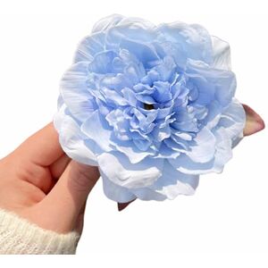 Tainrunse Peony Flower Decor Hair Clip French Style Claw with Ribbon Bowknot Large Shower Back Head Pin Blue