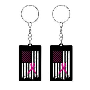 Baikutouanpoqlimg Pink Ribbon Breast Cancer Awareness Flag Acrylic Keychain Rectangle Key Chains Keychain Mini Pendant Crafts For Women Men Gift