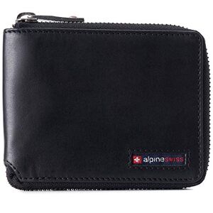 Alpine swiss Logan Mens RFID Safe Zip Around Wallet Cowhide Leather Zipper Bifold with Gift Box Black