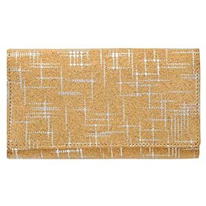 Hudson & James Ladies Designer Cork Vegan RFID Blocking Shield Compact Card Holder Wallet Purse Multi Card Women Clutch Wallet with Phone Pocket (Cork with Silver Accents)