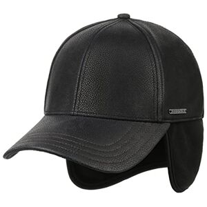 Stetson Chevrette Cowhide Cap with Ear Flaps Women/Men - Leather Baseball Peak, Flaps, Lining Autumn-Winter - L (58-59 cm) Black